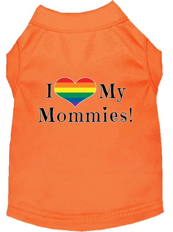 I Heart my Mommies Screen Print Dog Shirt Orange XS